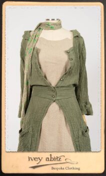 Campanella Duster Coat in New Day Washed Crinkled Linen; Harrison Frock in Picture Book Puckered Stripe Cotton; Blanchefleur Sash in New Day Floral Cotton Voile. By Ivey Abitz.