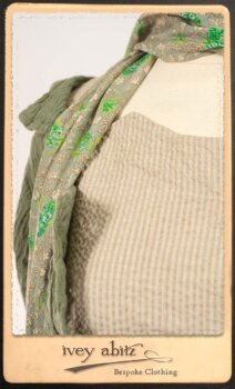 Campanella Duster Coat in New Day Washed Crinkled Linen; Harrison Frock in Picture Book Puckered Stripe Cotton; Blanchefleur Sash in New Day Floral Cotton Voile. By Ivey Abitz.