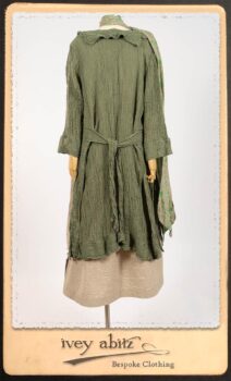 Campanella Duster Coat in New Day Washed Crinkled Linen; Harrison Frock in Picture Book Puckered Stripe Cotton; Blanchefleur Sash in New Day Floral Cotton Voile. By Ivey Abitz.