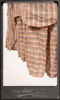 Crest Jacket in New Sun Softest Knit; Heraldry Frock in Rosy Washed Stripe Linen in High Water Length; Porte Cochere Sash in Rosy Washed Stripe Linen. By Ivey Abitz.