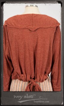 Crest Jacket in New Sun Softest Knit; Heraldry Frock in Rosy Washed Stripe Linen in High Water Length; Porte Cochere Sash in Rosy Washed Stripe Linen. By Ivey Abitz.