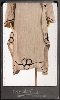 Monceau Duster Coat in Picture Book Washed Crinkled Linen; Monceau Frock in Picture Book Washed Crinkled Linen; Cilla Slip Frock in Signature Black Lightweight Linen Knit with Square Neckline. By Ivey Abitz.