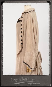 Monceau Duster Coat in Picture Book Washed Crinkled Linen; Monceau Frock in Picture Book Washed Crinkled Linen; Cilla Slip Frock in Signature Black Lightweight Linen Knit with Square Neckline. By Ivey Abitz.