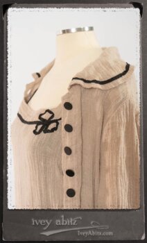 Monceau Duster Coat in Picture Book Washed Crinkled Linen; Monceau Frock in Picture Book Washed Crinkled Linen; Cilla Slip Frock in Signature Black Lightweight Linen Knit with Square Neckline. By Ivey Abitz.