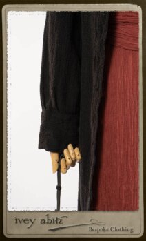 Truitt Shirt Jacket in Black Puckered Check Weave; Monceau Frock in Rosy Washed Crinkled Linen; Cilla Slip Frock in Signature Black Lightweight Linen Knit with Square Collar; Clotaire Sash in Rosy Washed Crinkled Linen. By Ivey Abitz.