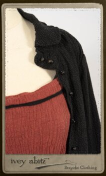 Truitt Shirt Jacket in Black Puckered Check Weave; Monceau Frock in Rosy Washed Crinkled Linen; Cilla Slip Frock in Signature Black Lightweight Linen Knit with Square Collar; Clotaire Sash in Rosy Washed Crinkled Linen. By Ivey Abitz.