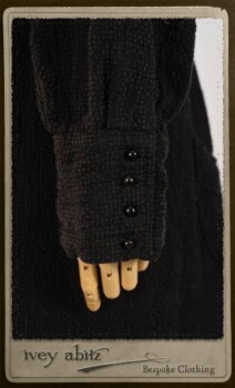 Truitt Shirt Jacket in Black Puckered Check Weave; Monceau Frock in Rosy Washed Crinkled Linen; Cilla Slip Frock in Signature Black Lightweight Linen Knit with Square Collar; Clotaire Sash in Rosy Washed Crinkled Linen. By Ivey Abitz.