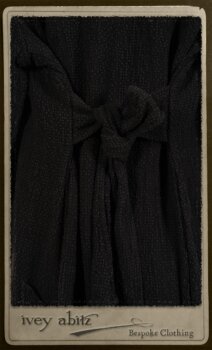 Truitt Shirt Jacket in Black Puckered Check Weave; Monceau Frock in Rosy Washed Crinkled Linen; Cilla Slip Frock in Signature Black Lightweight Linen Knit with Square Collar; Clotaire Sash in Rosy Washed Crinkled Linen. By Ivey Abitz.