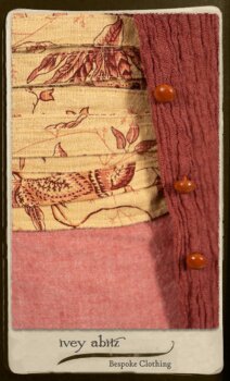 Scattergood Duster Coat in Rosy Washed Crinkled Linen; Porte Cochere Sash in Rosy Washed Floral Linen; Scattergood Frock in Rosy Washed Cotton. By Ivey Abitz.