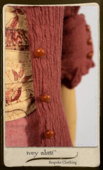 Scattergood Duster Coat in Rosy Washed Crinkled Linen; Porte Cochere Sash in Rosy Washed Floral Linen; Scattergood Frock in Rosy Washed Cotton. By Ivey Abitz.