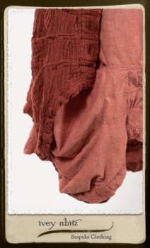 Scattergood Duster Coat in Rosy Washed Crinkled Linen; Porte Cochere Sash in Rosy Washed Floral Linen; Scattergood Frock in Rosy Washed Cotton. By Ivey Abitz.