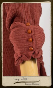 Scattergood Duster Coat in Rosy Washed Crinkled Linen; Porte Cochere Sash in Rosy Washed Floral Linen; Scattergood Frock in Rosy Washed Cotton. By Ivey Abitz.