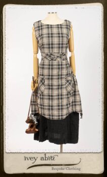 Bramley Frock in Black and White Picture Book Plaid; Bertie Frock in Black Puckered Check Weave. By Ivey Abitz.