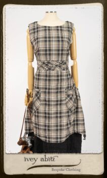 Bramley Frock in Black and White Picture Book Plaid; Bertie Frock in Black Puckered Check Weave. By Ivey Abitz.