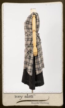 Bramley Frock in Black and White Picture Book Plaid; Bertie Frock in Black Puckered Check Weave. By Ivey Abitz.