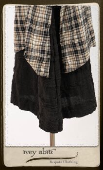 Bramley Frock in Black and White Picture Book Plaid; Bertie Frock in Black Puckered Check Weave. By Ivey Abitz.