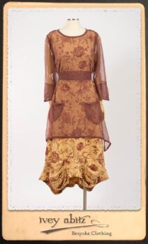 Lorrilard Dress in Rosy Argyle Netting; Scattergood Frock in Rosy Floral Linen. By Ivey Abitz.