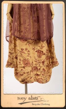 Lorrilard Dress in Rosy Argyle Netting; Scattergood Frock in Rosy Floral Linen. By Ivey Abitz.