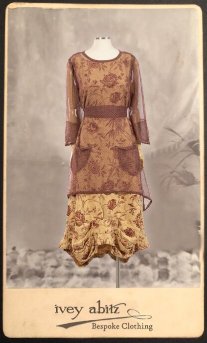 Lorrilard Dress in Rosy Argyle Netting; Scattergood Frock in Rosy Floral Linen. By Ivey Abitz.