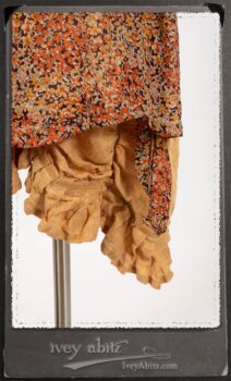 Crest Jacket in New Sun Softest Knit; Blanchefleur Sash in New Sun Washed Linen; Crest Frock in New Sun Floral Silk Chiffon in High Water Length; Edenshire Frock in New Sun Washed Linen in High Water Length. By Ivey Abitz.