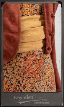 Crest Jacket in New Sun Softest Knit; Blanchefleur Sash in New Sun Washed Linen; Crest Frock in New Sun Floral Silk Chiffon in High Water Length; Edenshire Frock in New Sun Washed Linen in High Water Length. By Ivey Abitz.