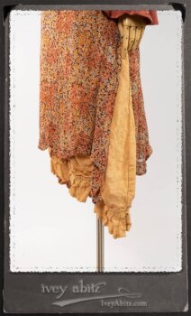 Crest Jacket in New Sun Softest Knit; Blanchefleur Sash in New Sun Washed Linen; Crest Frock in New Sun Floral Silk Chiffon in High Water Length; Edenshire Frock in New Sun Washed Linen in High Water Length. By Ivey Abitz.