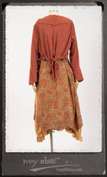 Crest Jacket in New Sun Softest Knit; Blanchefleur Sash in New Sun Washed Linen; Crest Frock in New Sun Floral Silk Chiffon in High Water Length; Edenshire Frock in New Sun Washed Linen in High Water Length. By Ivey Abitz.