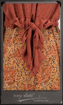 Crest Jacket in New Sun Softest Knit; Blanchefleur Sash in New Sun Washed Linen; Crest Frock in New Sun Floral Silk Chiffon in High Water Length; Edenshire Frock in New Sun Washed Linen in High Water Length. By Ivey Abitz.