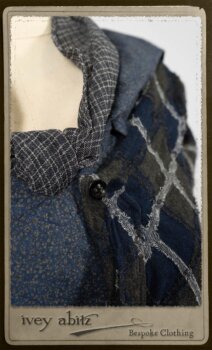 Chevallier Cardigan in Fresh Water Rustic Argyle Knit; Vanetten Frock in Fresh Water Petite Fleur Cotton; Clotaire Sash in Fresh Water Argyle Netting. By Ivey Abitz.