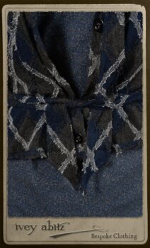 Chevallier Cardigan in Fresh Water Rustic Argyle Knit; Vanetten Frock in Fresh Water Petite Fleur Cotton; Clotaire Sash in Fresh Water Argyle Netting. By Ivey Abitz.