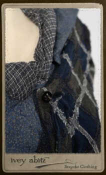 Chevallier Cardigan in Fresh Water Rustic Argyle Knit; Vanetten Frock in Fresh Water Petite Fleur Cotton; Clotaire Sash in Fresh Water Argyle Netting. By Ivey Abitz.