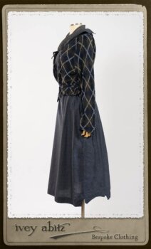 Chevallier Cardigan in Fresh Water Rustic Argyle Knit; Vanetten Frock in Fresh Water Petite Fleur Cotton; Clotaire Sash in Fresh Water Argyle Netting. By Ivey Abitz.