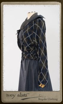 Chevallier Cardigan in Fresh Water Rustic Argyle Knit; Vanetten Frock in Fresh Water Petite Fleur Cotton; Clotaire Sash in Fresh Water Argyle Netting. By Ivey Abitz.