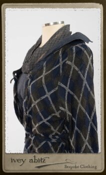 Chevallier Cardigan in Fresh Water Rustic Argyle Knit; Vanetten Frock in Fresh Water Petite Fleur Cotton; Clotaire Sash in Fresh Water Argyle Netting. By Ivey Abitz.