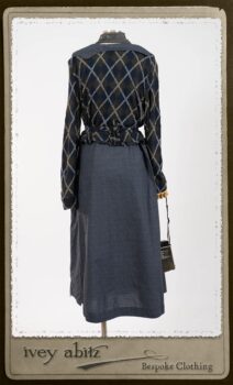 Chevallier Cardigan in Fresh Water Rustic Argyle Knit; Vanetten Frock in Fresh Water Petite Fleur Cotton; Clotaire Sash in Fresh Water Argyle Netting. By Ivey Abitz.