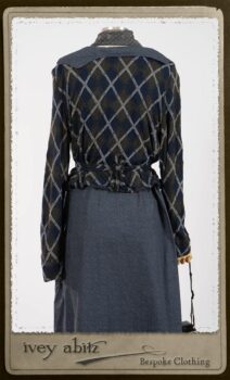 Chevallier Cardigan in Fresh Water Rustic Argyle Knit; Vanetten Frock in Fresh Water Petite Fleur Cotton; Clotaire Sash in Fresh Water Argyle Netting. By Ivey Abitz.