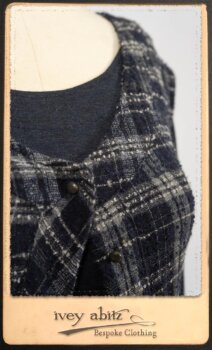 Highlands Frock in Fresh Water Wispy Plaid; Elliot Dress in Fresh Water Melange Knit; Highlands Skirt in Fresh Water Argyle Netting. By Ivey Abitz.