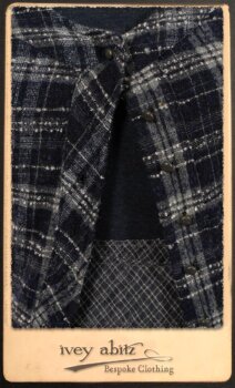 Highlands Frock in Fresh Water Wispy Plaid; Elliot Dress in Fresh Water Melange Knit; Highlands Skirt in Fresh Water Argyle Netting. By Ivey Abitz.