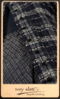 Highlands Frock in Fresh Water Wispy Plaid; Elliot Dress in Fresh Water Melange Knit; Highlands Skirt in Fresh Water Argyle Netting. By Ivey Abitz.