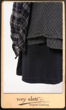 Highlands Frock in Fresh Water Wispy Plaid; Elliot Dress in Fresh Water Melange Knit; Highlands Skirt in Fresh Water Argyle Netting. By Ivey Abitz.