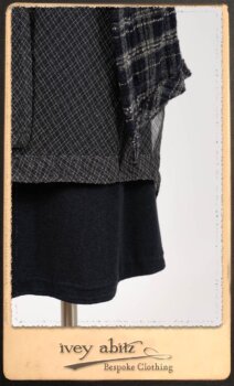 Highlands Frock in Fresh Water Wispy Plaid; Elliot Dress in Fresh Water Melange Knit; Highlands Skirt in Fresh Water Argyle Netting. By Ivey Abitz.