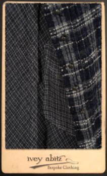 Highlands Frock in Fresh Water Wispy Plaid; Elliot Dress in Fresh Water Melange Knit; Highlands Skirt in Fresh Water Argyle Netting. By Ivey Abitz.