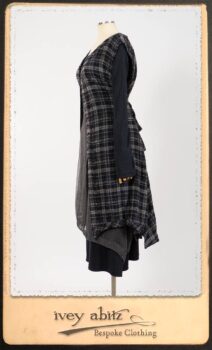 Highlands Frock in Fresh Water Wispy Plaid; Elliot Dress in Fresh Water Melange Knit; Highlands Skirt in Fresh Water Argyle Netting. By Ivey Abitz.