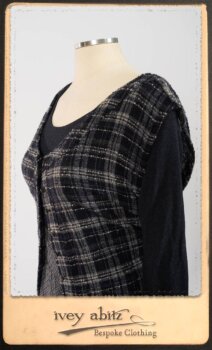 Highlands Frock in Fresh Water Wispy Plaid; Elliot Dress in Fresh Water Melange Knit; Highlands Skirt in Fresh Water Argyle Netting. By Ivey Abitz.