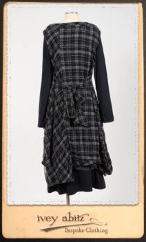 Highlands Frock in Fresh Water Wispy Plaid; Elliot Dress in Fresh Water Melange Knit; Highlands Skirt in Fresh Water Argyle Netting. By Ivey Abitz.