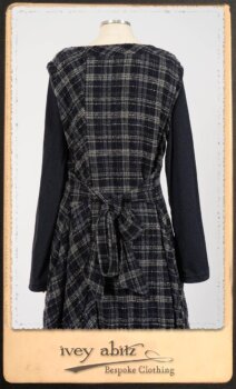 Highlands Frock in Fresh Water Wispy Plaid; Elliot Dress in Fresh Water Melange Knit; Highlands Skirt in Fresh Water Argyle Netting. By Ivey Abitz.