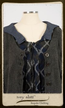 Highlands Duster Coat in Tintype Puckered Stripe Weave; Chevallier Cardigan in Fresh Water Rustic Argyle Knit; Vanetten Frock in Fresh Water Petite Fleur Cotton. By Ivey Abitz.