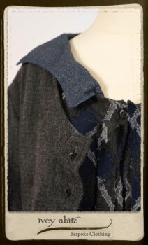 Highlands Duster Coat in Tintype Puckered Stripe Weave; Chevallier Cardigan in Fresh Water Rustic Argyle Knit; Vanetten Frock in Fresh Water Petite Fleur Cotton. By Ivey Abitz.