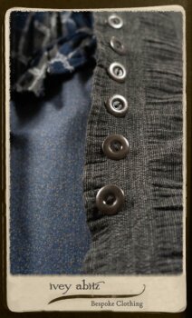 Highlands Duster Coat in Tintype Puckered Stripe Weave; Chevallier Cardigan in Fresh Water Rustic Argyle Knit; Vanetten Frock in Fresh Water Petite Fleur Cotton. By Ivey Abitz.