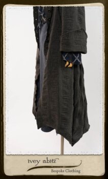 Highlands Duster Coat in Tintype Puckered Stripe Weave; Chevallier Cardigan in Fresh Water Rustic Argyle Knit; Vanetten Frock in Fresh Water Petite Fleur Cotton. By Ivey Abitz.